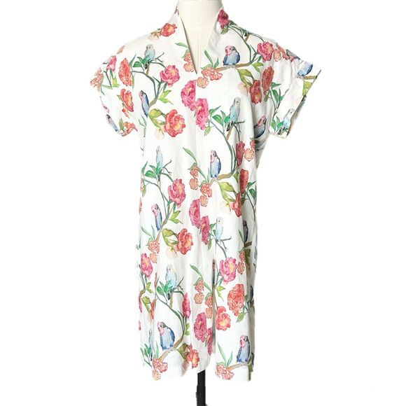Brooke Wright Dresses & Skirts - Brooke Wright Nancy Shift Mini Dress Floral Bird Print Cotton Linen Size XS